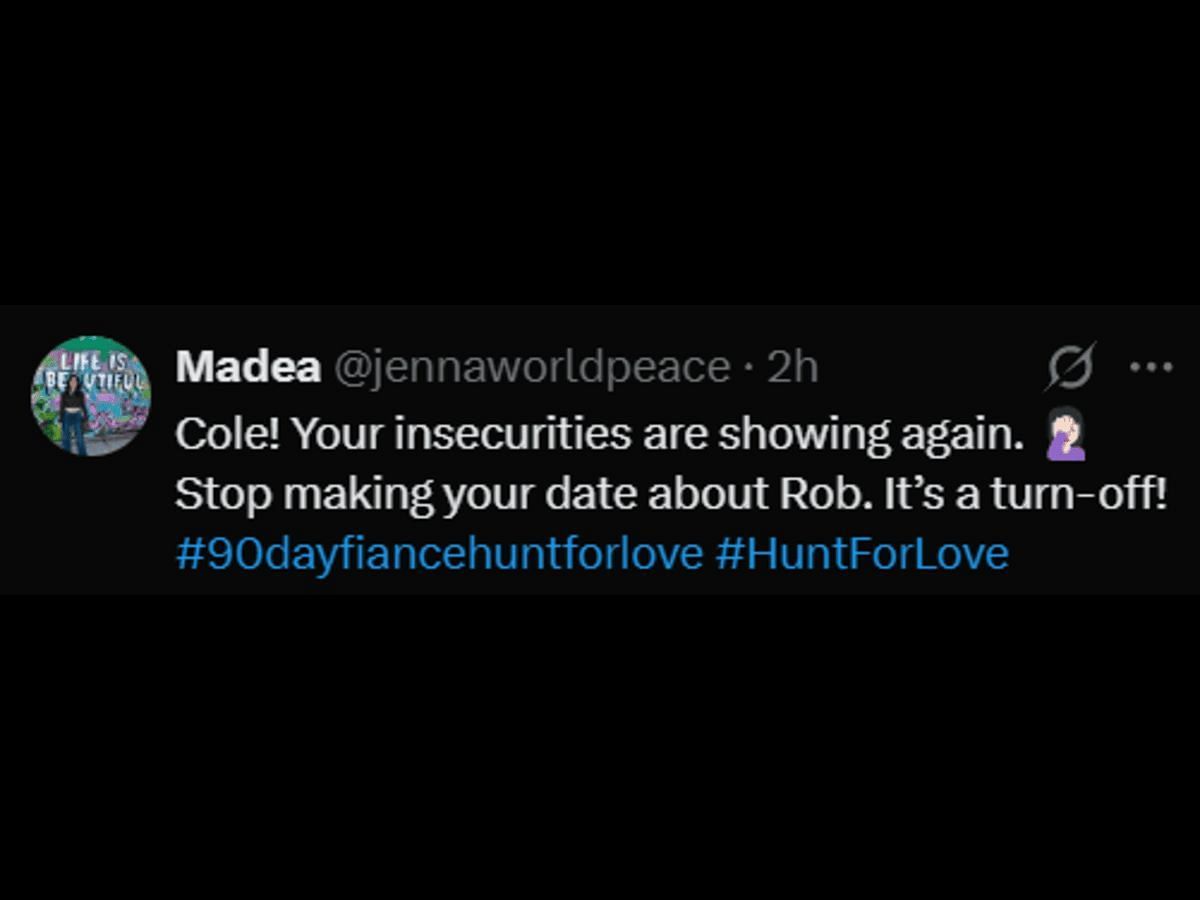 Hunt for Love fan reacts to Cole's comments about Rob (Image via X/@jennaworldpeace)